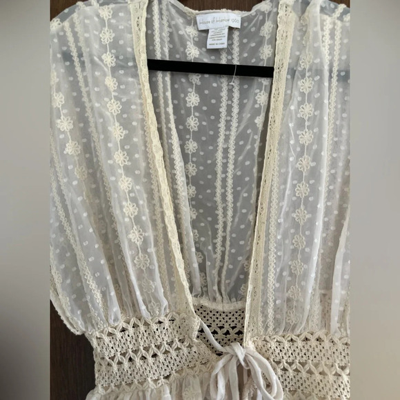 House Of Harlow 1960 Cream Sheer Lace Crochet Cardigan Duster Cover Up One Size - Picture 5 of 9